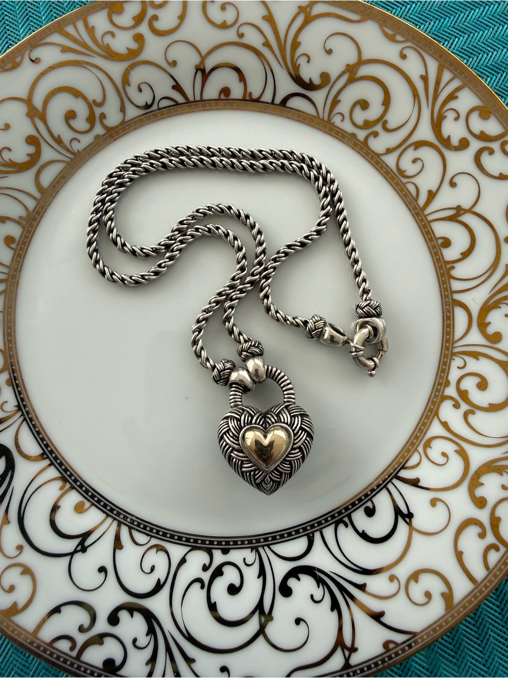 Andrea Candela Sterling Silver/ 14k Heart Pendant Necklace